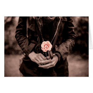 Woman Holding a Rosa Camellia Hälsningskort