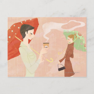Woman Holding Coffee Vykort