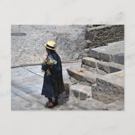 Woman Holding Flowers, Ollantaytambo, Peru Vykort