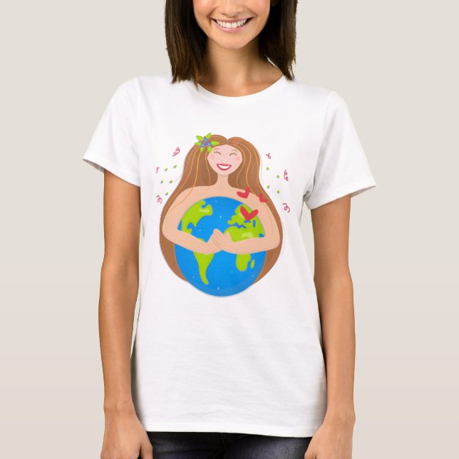 Woman hugger Earth T Shirt (Framsida)