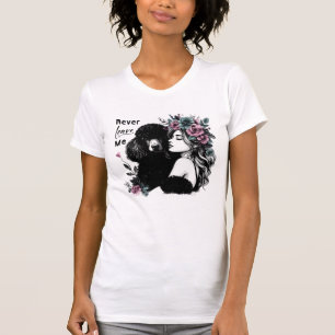 Woman Hugger Pudel med blommor T Shirt