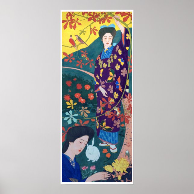 Woman i Blomsterträdgården, Goyō Hashiguchi Poster (Framsidan)