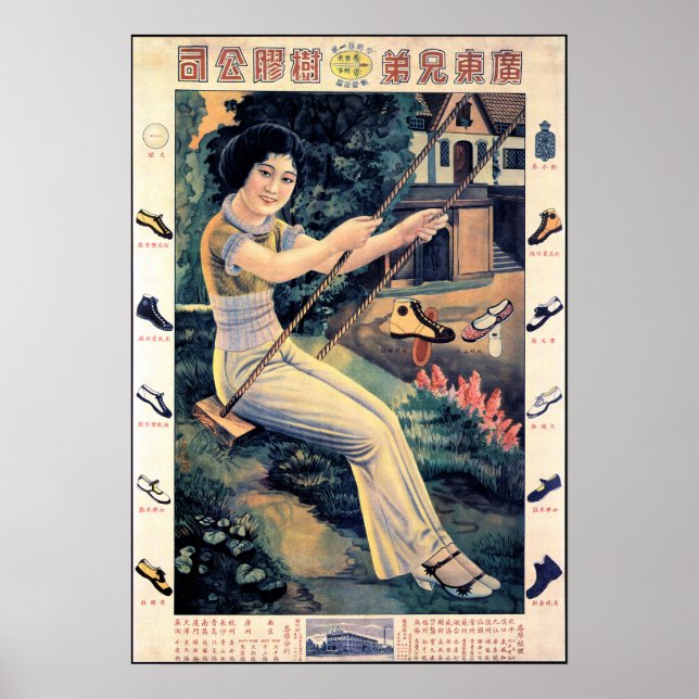 WOMAN i Kanton Shoes Old Chinese Advertisement Poster (Framsidan)