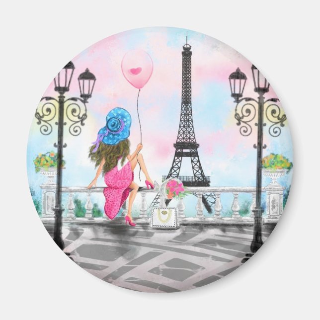 Woman i Paris Magnet Eiffel Torn Gift (Framsidan)