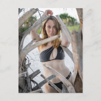 Woman In A Black Bikini By Beach Helg Vykort