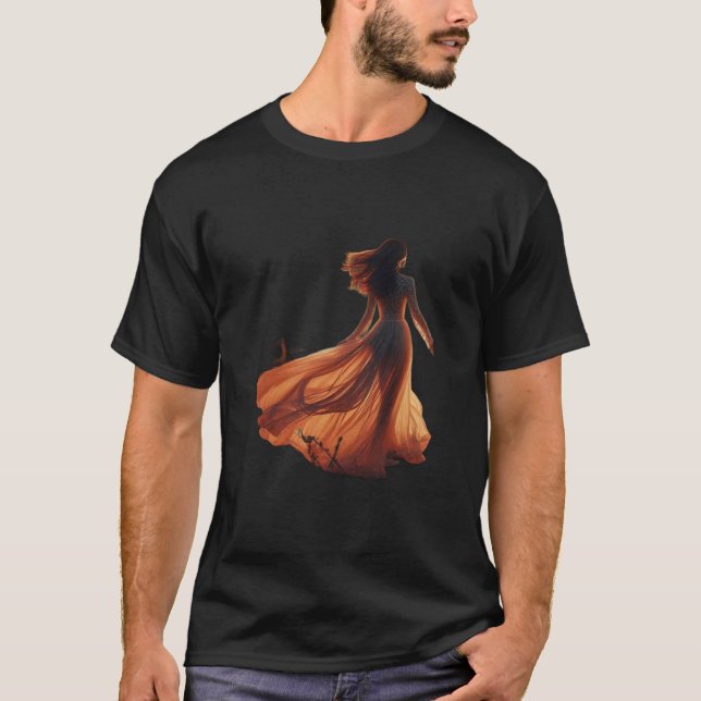Woman in a Flowing Gown on Short Sleeve Black Tee (Framsida)