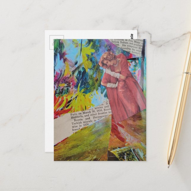 Woman in a Red Dress Collage Vykort (Fram/Back In Situ)