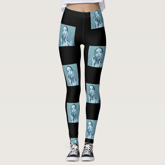 "Woman in Blue" Premium Canvas  Leggings (Framsida)