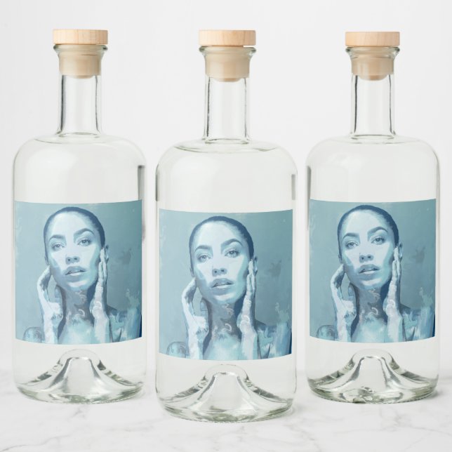 "Woman in Blue" Premium Canvas  Spritflaskor Etikett (Flaskor)