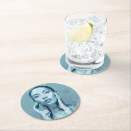 "Woman in Blue" Premium Canvas  Underlägg Papper Rund