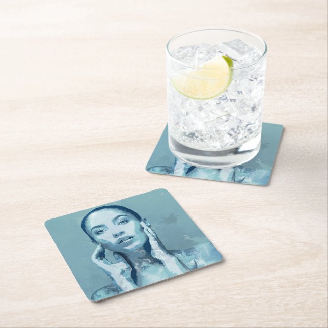 "Woman in Blue" Underlägg Papper Kvadrat (Insitu)