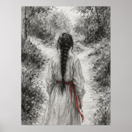 Woman in Forest Path Scene Poster