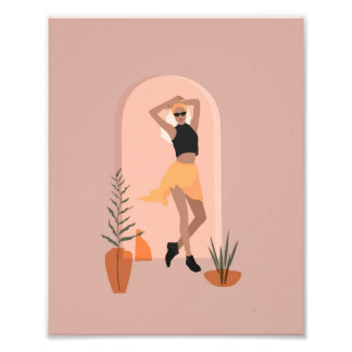 Woman in minimalist style skirt dancing fototryck