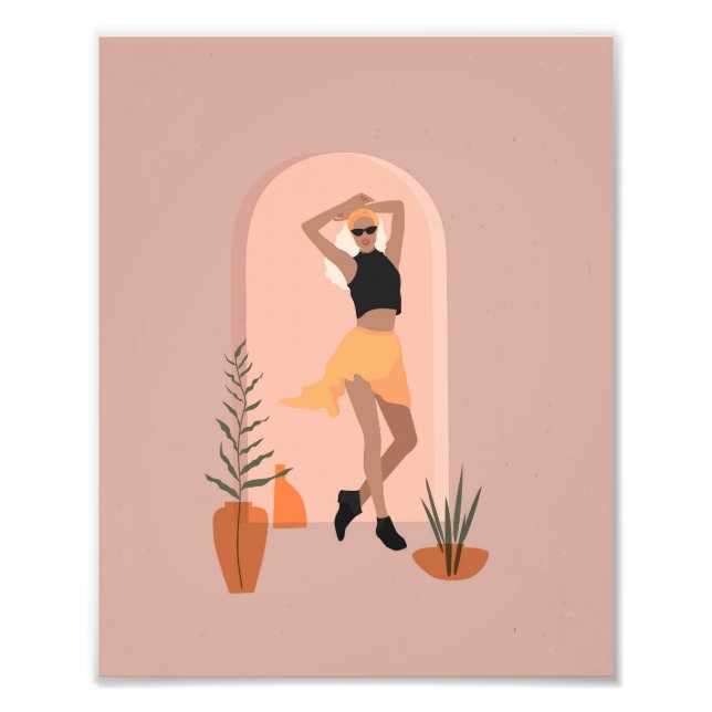 Woman in minimalist style skirt dancing fototryck (Framsidan)
