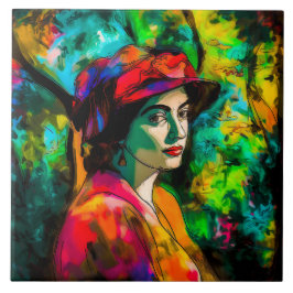 Woman in Red Hat Kakelplatta