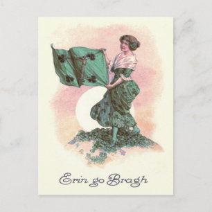 Woman Irish Flagga Harp Shamrock Vykort