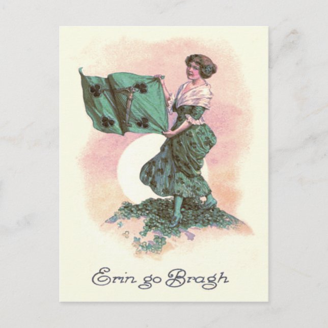 Woman Irish Flagga Harp Shamrock Vykort (Framsida)