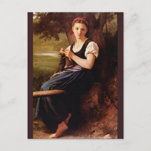 Woman Knitting av Bouguereau Vykort
