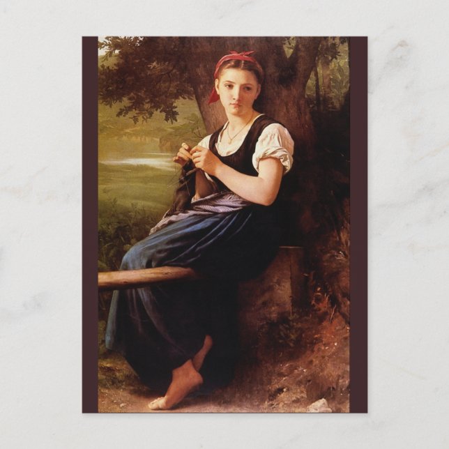 Woman Knitting av Bouguereau Vykort (Framsida)
