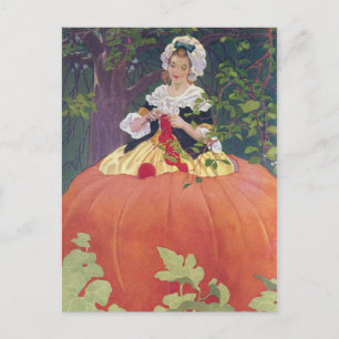 Woman Knitting in Pumpkin Vykort