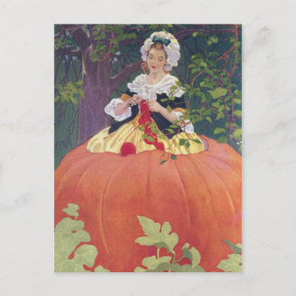 Woman Knitting in Pumpkin Vykort