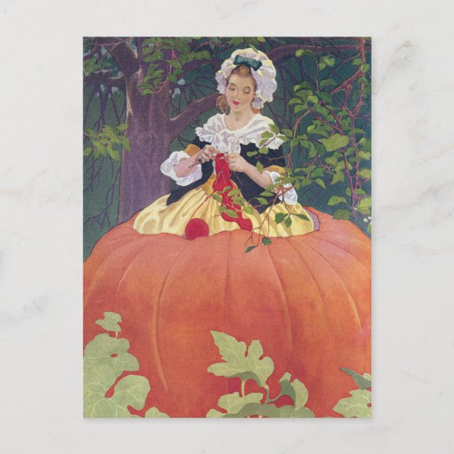 Woman Knitting in Pumpkin Vykort (Framsida)