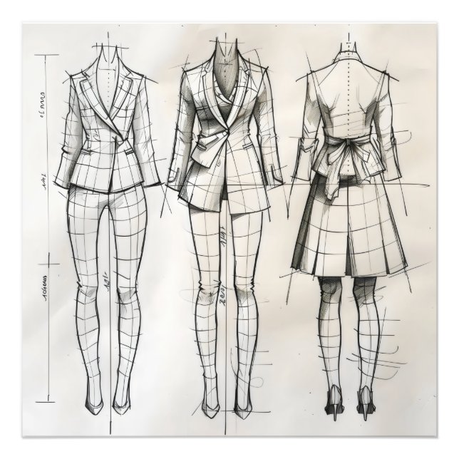 Woman Kostym Sketch Fototryck (Framsidan)