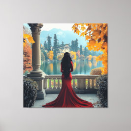 Woman Lake Como View Italy Stretched Canvas Art