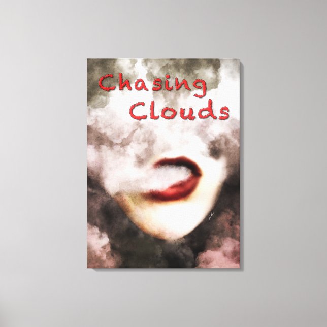 Woman Läppar Clouds Vape Grunge Wrapped Canvas (Framsida)