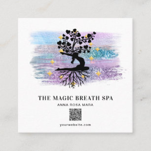 ** Woman Livets träd Yoga Meditation Reiki Fyrkantigt Visitkort