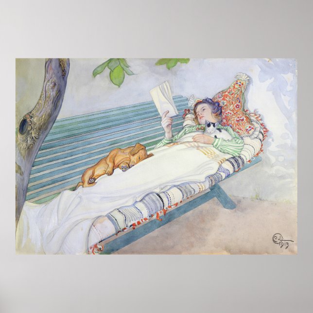 Woman Luton a Bench av Carl Larsson Poster (Framsidan)