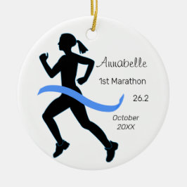 Woman Marathon Springer Blue Ornament