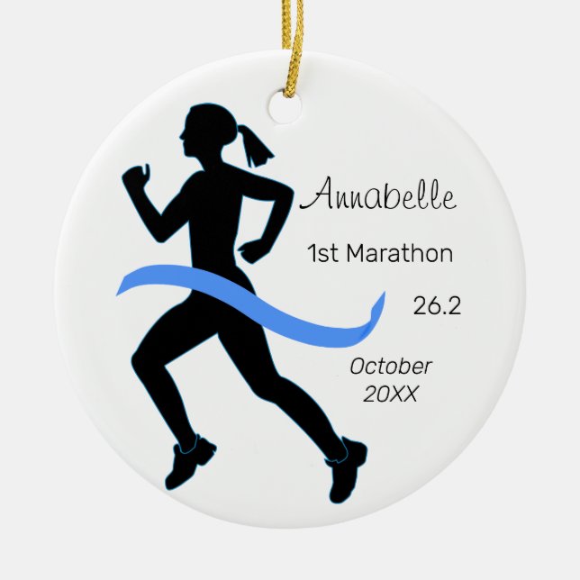 Woman Marathon Springer Blue Ornament (Framsidan)
