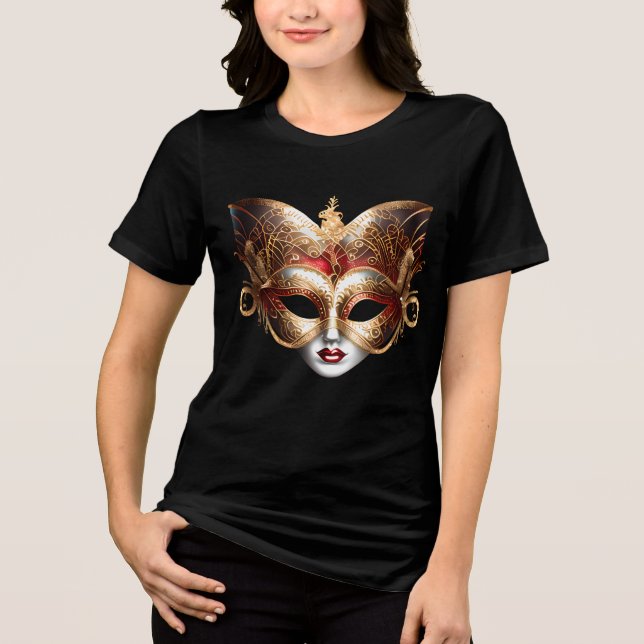 Woman maskerad guld röd elegant dam t shirt (Framsida)