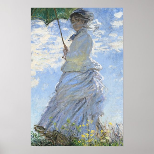 Woman Meadow Parasol Porträtt Poster (Framsidan)
