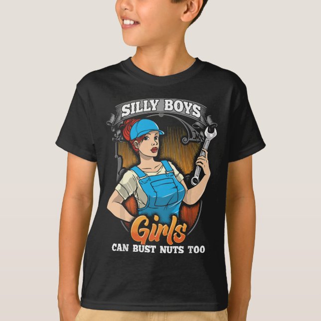 Woman Mechanic Bust Nöt Funny Vuxen humor T Shirt (Framsida)