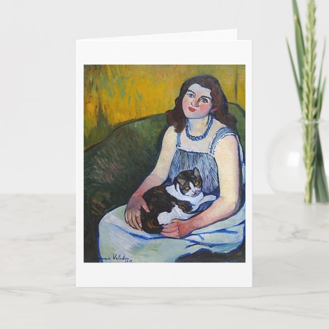 Woman och Cat, Suzanne Valadon Kort (Framsida)