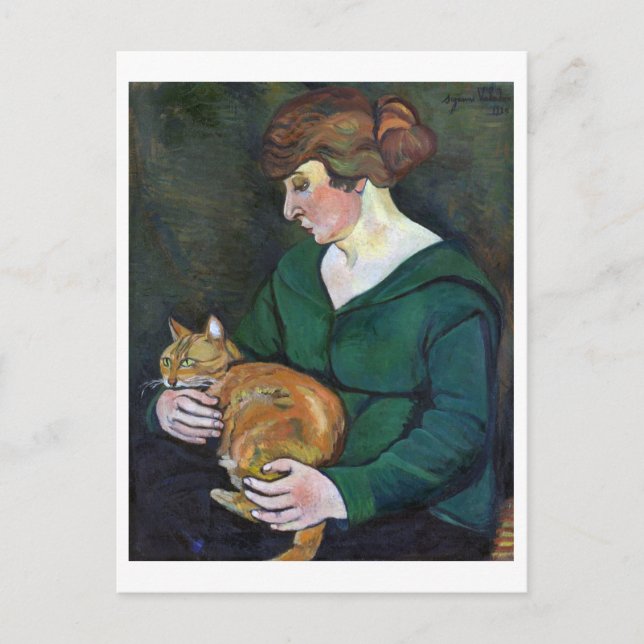 Woman och Cat, Suzanne Valadon Vykort (Framsida)