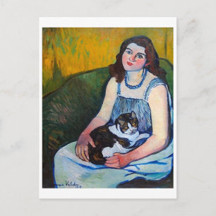 Woman och Cat, Suzanne Valadon Vykort