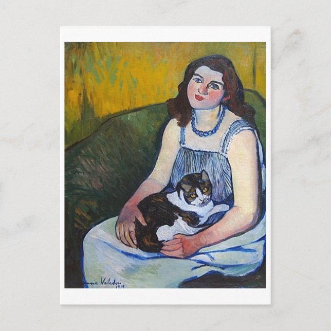 Woman och Cat, Suzanne Valadon Vykort (Framsida)