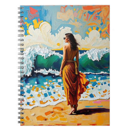 Woman on Beach Abstract Seaside Art Anteckningsbok