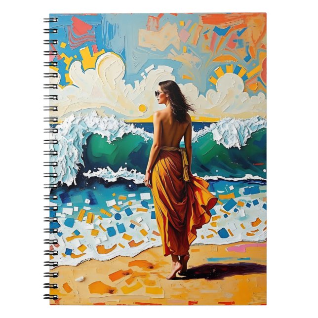 Woman on Beach Abstract Seaside Art Anteckningsbok (Framsidan)