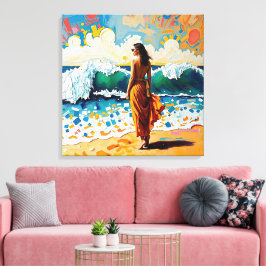 Woman on Beach Abstract Seaside Art Canvastryck