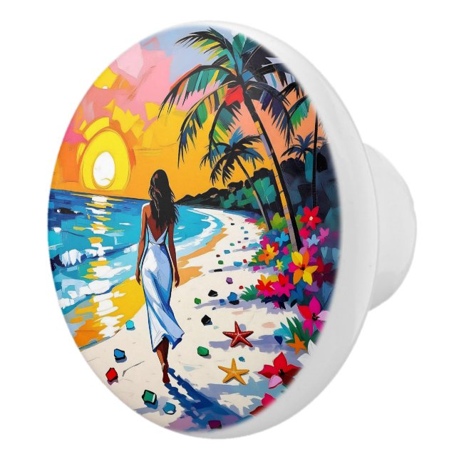 Woman on Beach Tropical Scene Personalized Knopp (Höger)