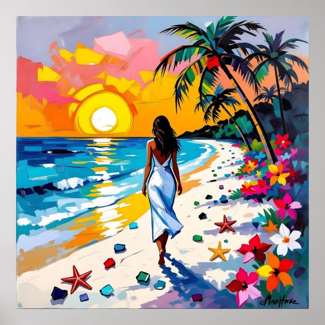 Woman on Beach Tropical Scene Poster (Framsidan)