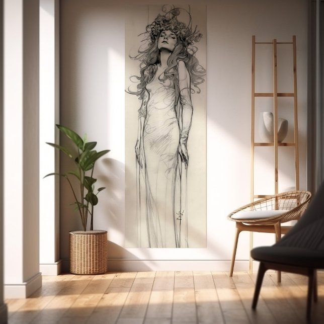 Woman Pencil Study Alphonse Mucha Art nouveau Poster (Skapare uppladdad)