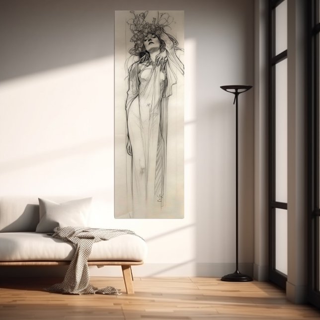 Woman Pencil Teckning Alphonse Mucha Art nouveau Poster (Skapare uppladdad)