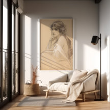 Woman Pencil White Crayon Porträtt Study Mucha Pos