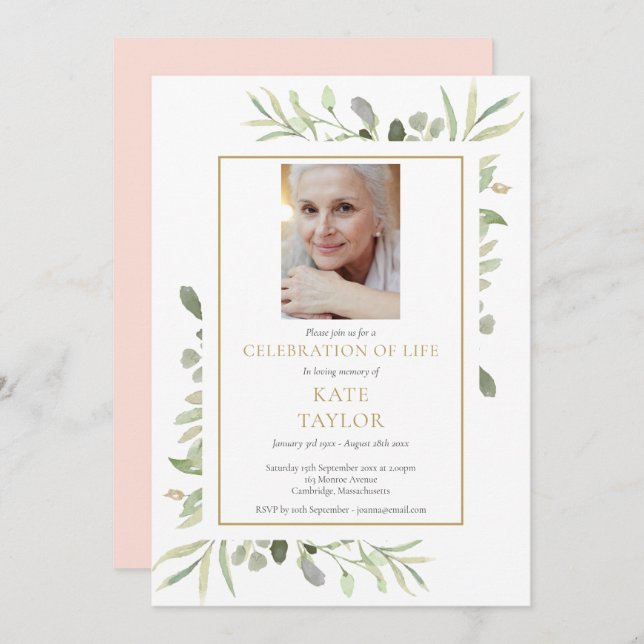 Woman Photo Funeral Firande of Life Inbjudningar (Fram/baksida)