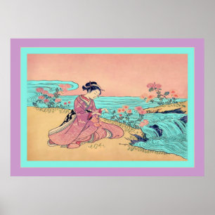 Woman Picking Chrysanthemums ~ Vintage Japanska Poster